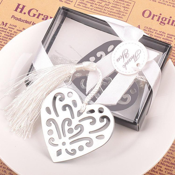 Silver Metal Hollow Heart Bookmark for Wedding Favors and Baby Shower Gift Gift Box Packing DHL Free Shipping