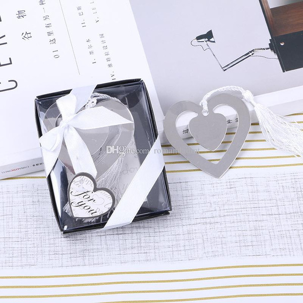 Wedding Favor Double Heart Metal Bookmarks with Tassels Box Packing Baby Shower Party Gift DHL Free Shipping