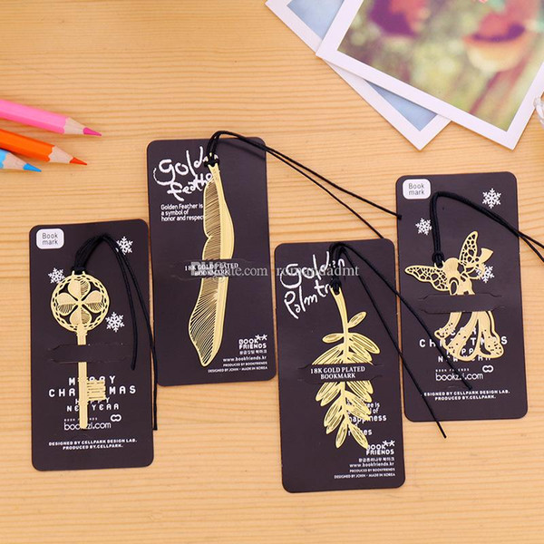 Wedding Favor Gold Bookmark Feather Leaf Key Angel Metal Hollow Bookmarks Creative Gifts DHL Free Shipping