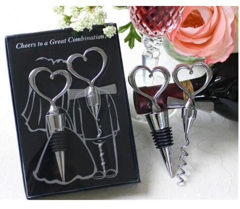 Wine Bottle opener Heart Shaped Great Combination Corkscrew and Stopper Heart-Shaped Sets Wedding Favors Gift 100sets=200pcs DHL FEDEX FREE