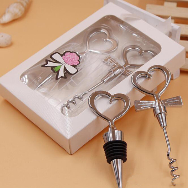Party Return Gifts Heart Couple Great Combination wine bottle Favors and Stopper Sets bridal shower gifts wholesale