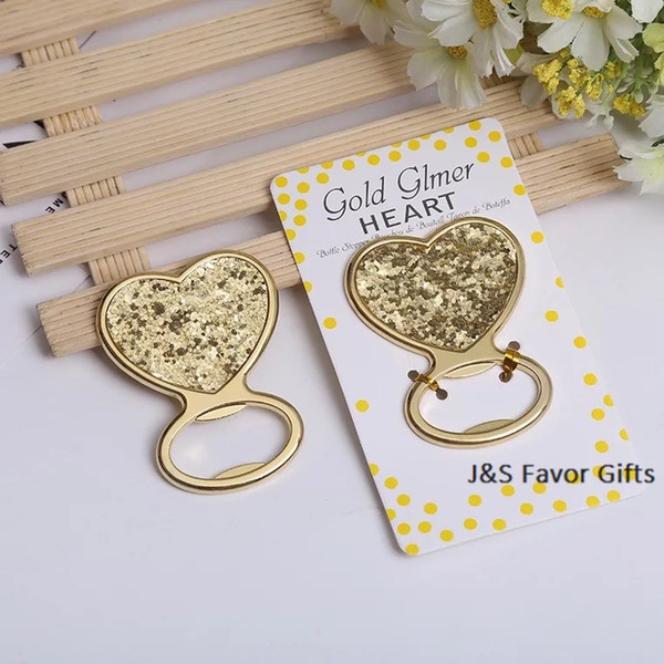 Gold Glitter Heart shaped Bottle Opener wedding favors bridal shower giveaways event party 50pcs lot wholesale