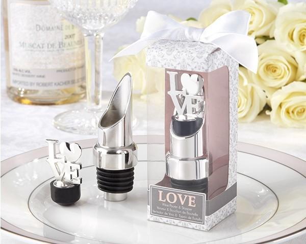 100PCS/LOT Stainless Steel Love Wine Bottle Pourer Stopper Wedding Gifts Bridal Shower Party gift present FREE SHIPPING