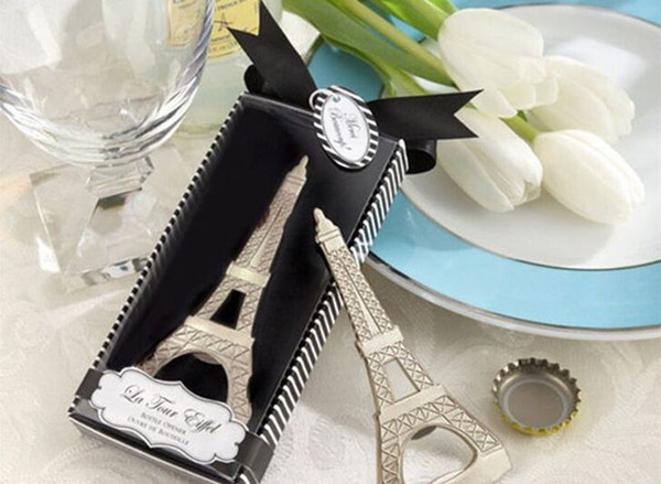 New Creative novelty home party items The Eiffel Tower Chrome bottle opener wedding favors gift box packaging 