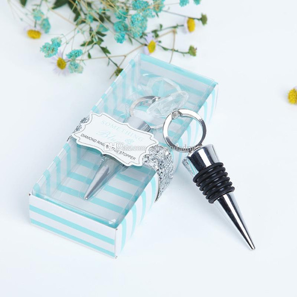 Wedding Favor Crystal Diamond Ring Wine Bottle Stopper For Birthday Bridal Baby Shower Party Gifts Blue Box Packing DHL 