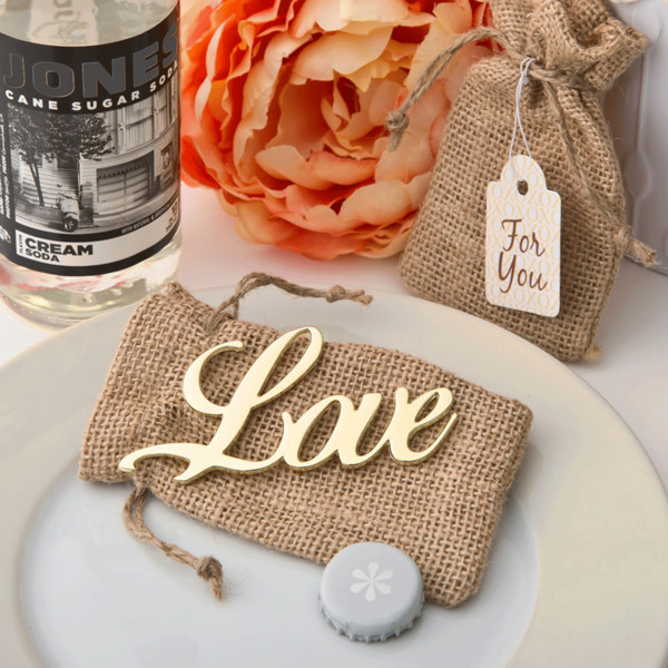 New Retro gunny-bag Golden LOVE bottle opener with THANK YOU reply card for bridal shower favors Party souvenir