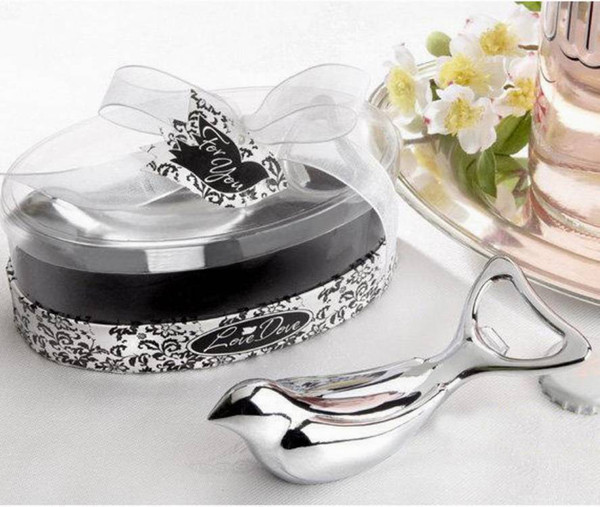 The Love Dove Bird Silver Chrome Wine Bottle Beer Can Opener Bridal Wedding Shower Favors Gift With Retail Package