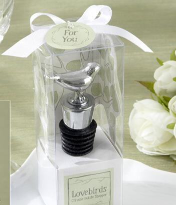 250pcs New top Chrome Bottle Stopper with Lovebirds Wedding Favors Wine Favor Christmas Gift