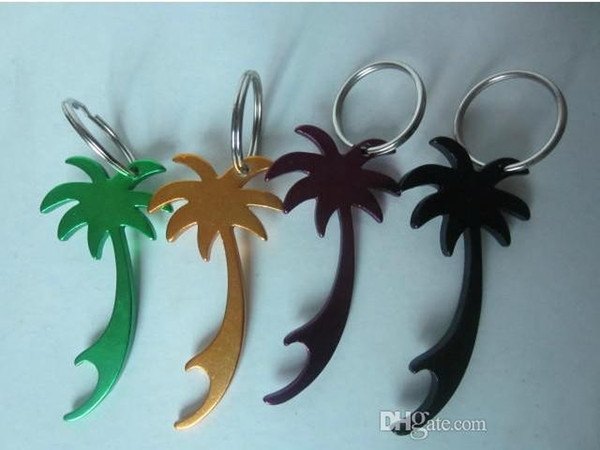 Free Shipping Mini Size Aluminum Coconut Trees Bottle Opener With Keychain For Wedding Favors Best Gift 20pcs/lot