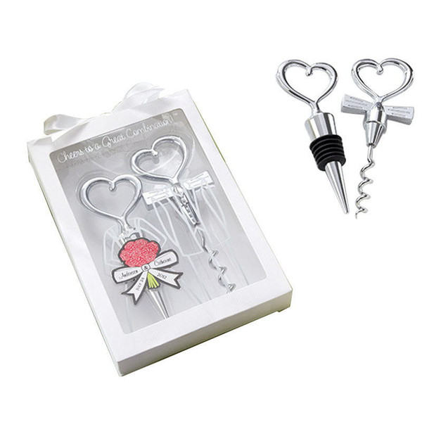 10pcs/lot Creative Wedding Favors Party Back Gifts For Guests Heart Wine Bottle Plug And Bottle Opener Decorations Free By DHL