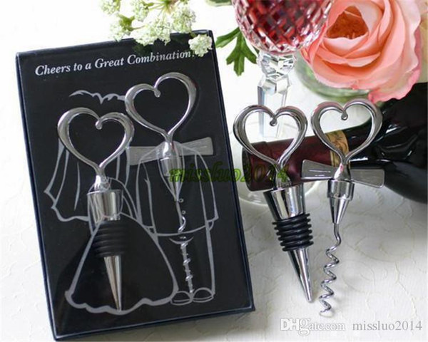 Wine Bottle opener Heart Shaped Great Combination Corkscrew and Stopper Heart-Shaped Sets Wedding Favors Gift