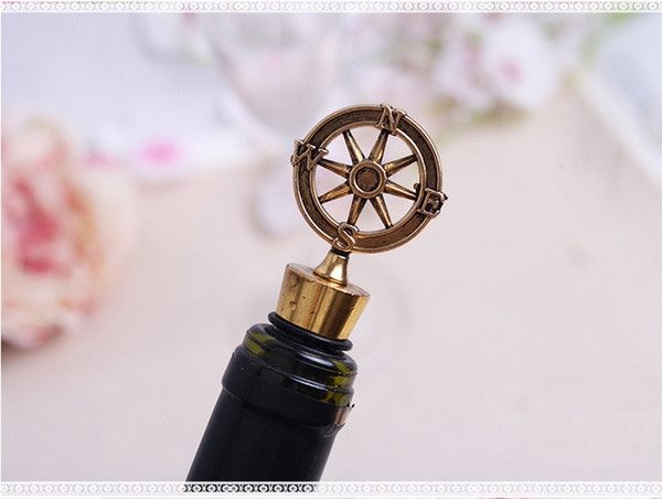 50pcs Beach Theme Compass Wine Stopper Favors Party Champagne Bottle Stopper Birthday Gifts wa2726