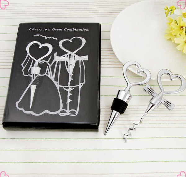 Love Heart Corkscrew Wine Bottle Opener + Wine Stopper Wedding Gift Favors Bottle Opener Set Wedding Decor