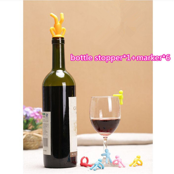 Creative wine bottle stoppers bottle plug corks with cup identifier marker human shape silicone bar tools party accessories wed444