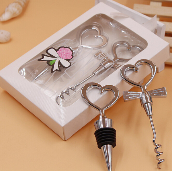Party Return Gifts Heart Couple Great Combination wine bottle opener and Stopper Sets bridal shower gifts 20pcs(10sets) wholesale
