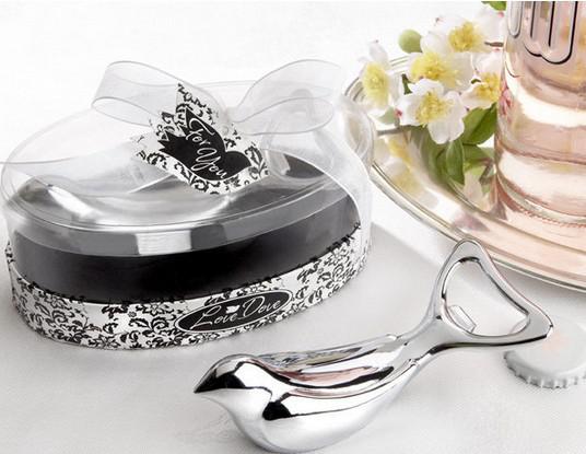 2015 New Love Dove Bottle Opener Silver Chrome Lovebird beer Opener Giftbox Wedding Party Favors