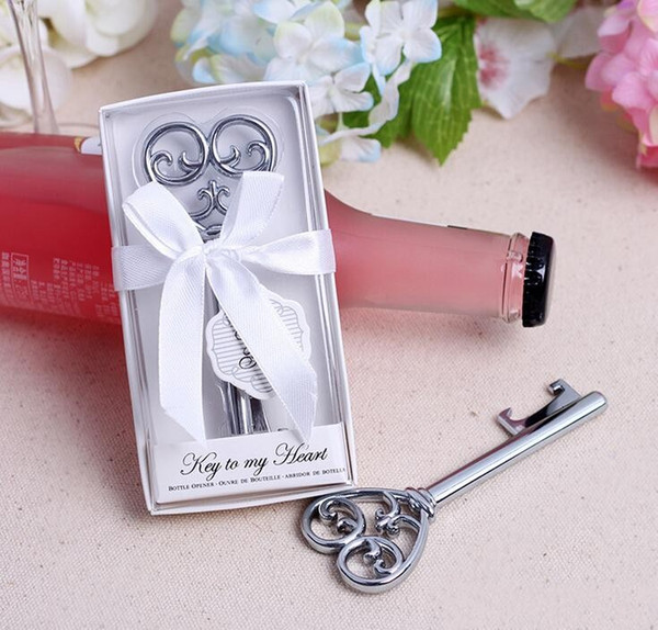 2016 New fashion Silver Love Key Alloy Bottle Opener With Ribbon Gift Box For Wedding Favor Supplies 50pcs/lot