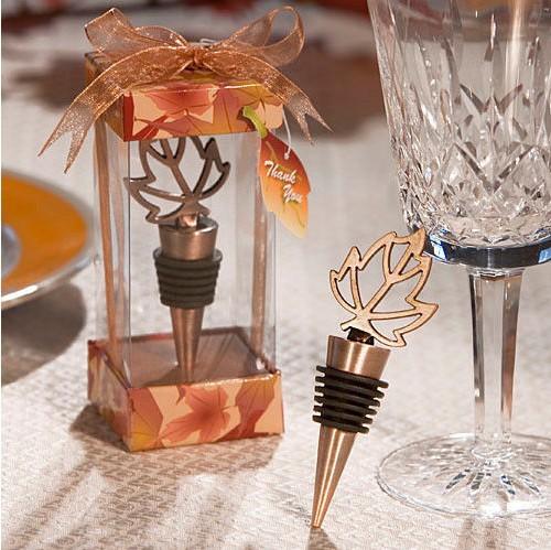 20pcs/lot Wedding favors gifts bronze Fall in Love Wine Maple leaves Bottle Stopper Top selling