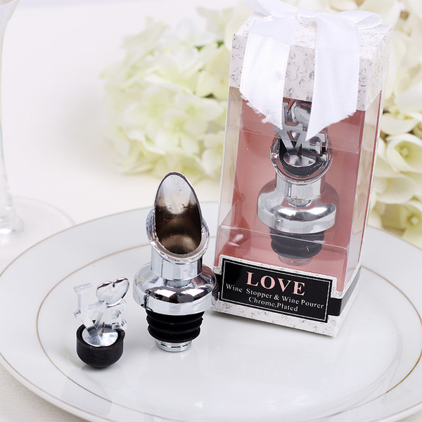 10pcs LOVE Chrome Pourer Bottle Stopper with Gift Box Bridal Shower Wedding Favors Wine Party Christmas Gift