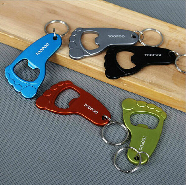Cute Small Feet Design Personalized LOGO Aluminum Beer Bottle Opener With Fashion Keychain Key Ring Pendant Wedding Favor Gift Supplies