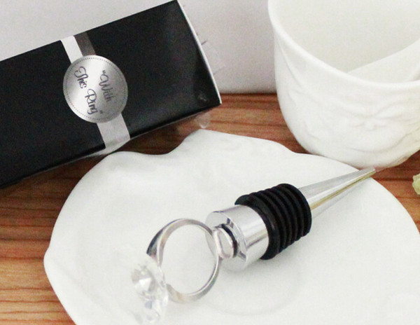 Wholesale - 250pcs very cheap With this ring chrome diamond ring bottle stopper 100PCS/LOT Wedding favors and gift for man +Free shipping