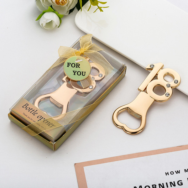 Gold 18 Digital Bottle Opener Number 18 with Diamond Wedding Anniversary Silver Beer Opener 18 Years Old Party Decoration+DHL 