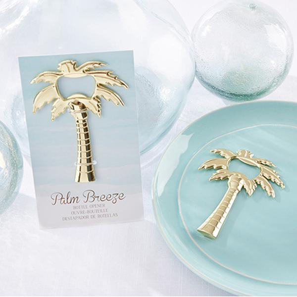 100pcs/lot Wedding Favors Palm Breeze Gold Bottle Opener Party Favors Golden Palm Tree Openers 