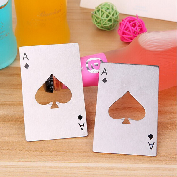 Stainless Steel Poker Card Beer Bottle Opener Silver 8.5*5.4cm Wedding Favors Gifts Party Supplies DHL Free Shipping