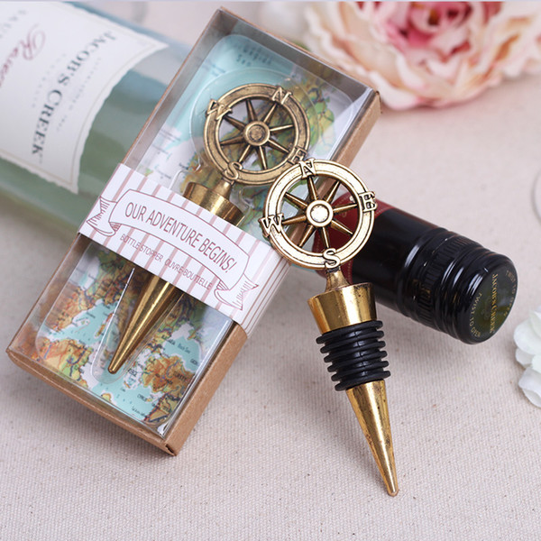 10pcs Vintage Nautical Compass Chrome Wine Bottle Stopper Wedding Party Gift Favor Wedding Decoratio Favorsn New