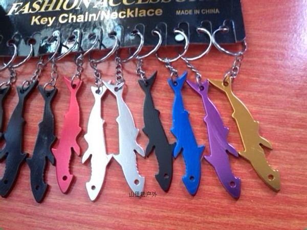 Laser engraving LOGO Personalized Keychain Shark Aluminum Beer Bottle Opener Fashion Key Chain Ring Funny Bar Tools Wedding Favor Gifts
