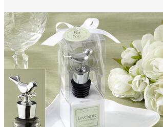 50pcs New top Chrome Bottle Stopper with Lovebirds Wedding Favors Wine Favor Christmas Gift