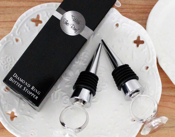 Wholesale - 200pcs very cheap With this ring chrome diamond ring bottle stopper 100PCS/LOT Wedding favors and gift for man +Free shipping