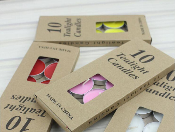10 pcs package Candle Favors TEALIGHTS CANDLES Colored candle kraft paper box DIY candle Valentine's day romantic love swing chart WQ04