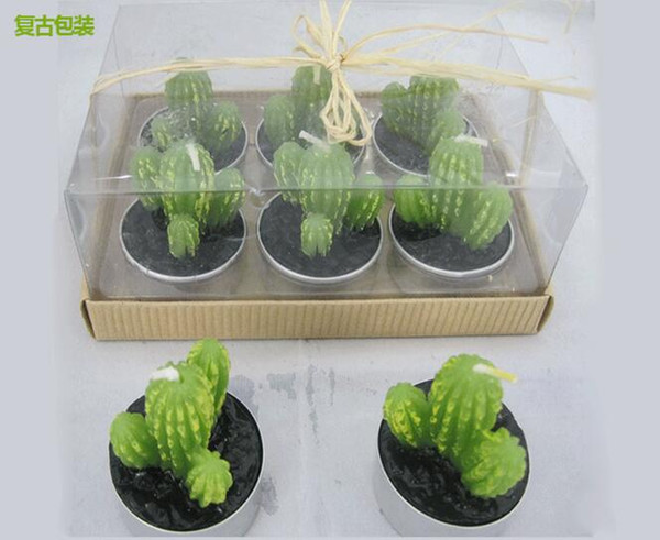 12pcs Green cactus Candle Wedding Baby Shower Birthday Souvenirs Gifts Favor Packaged with PVC Box