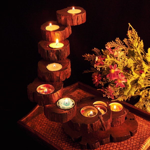 Retro Thailand Import Originality Candlestick Candle Holders Creative Handmade Hotel Restaurant Ornament wedding Romantic Wood Candle holder