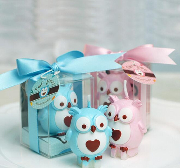 10pcs Pink/Blue Owl Candle Wedding Baby Shower Birthday Souvenirs Gifts Favor Packaged with PVC Box