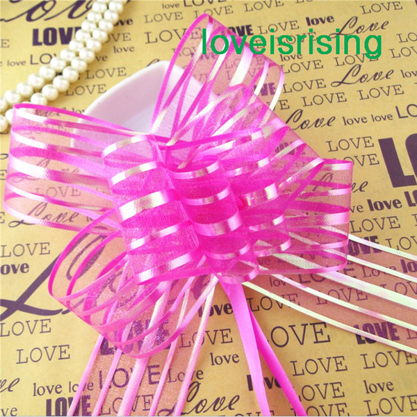 New Arrivals-20pcs/lot, 5cm Large Size Fuchsia Color Organza Pull Bows Wedding Favors Supplies-Free 