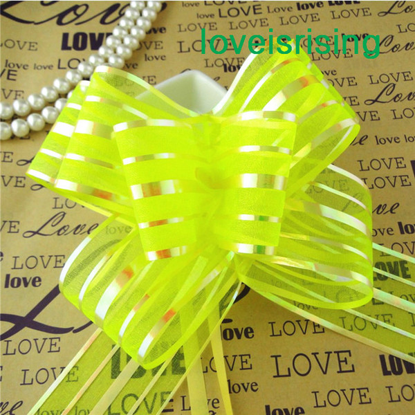 New Arrivals-20pcs/lot, 5cm Large Size Apple Green Color Organza Pull Bows Wedding Favors Supplies-Free 