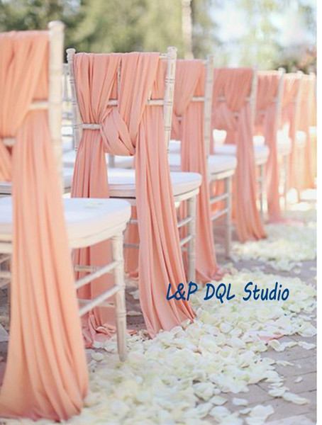 Top Quality Wedding Chair Sashes Peal Pink Chiffon Chair Sashes 2mx0.5m Long Wedding Accessories Wedding Suppliers