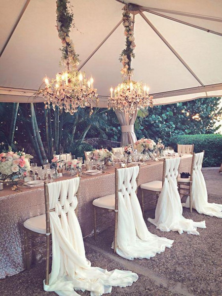2018 Romantic Wedding Chair Sashes White Ivory Celebration Birthday Party Event Chiavari Chair Decor Wedding Chair Sashes Bows 200*65 CM