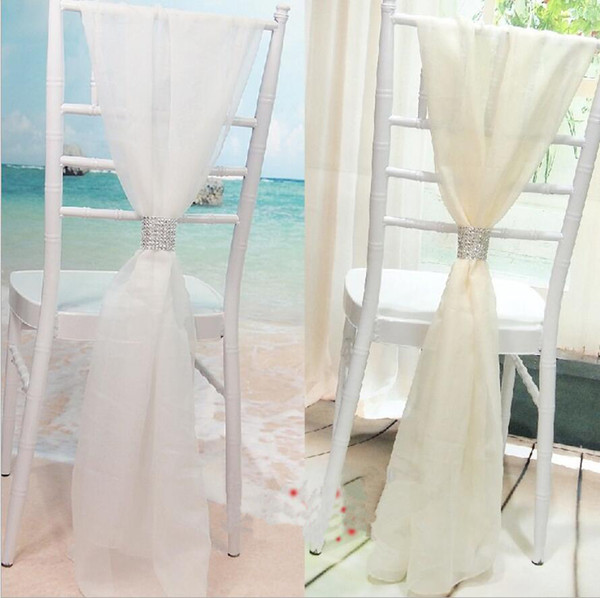White Ivory Beads Tulle Wedding Chair Covers Sashs Band dining hall Backs Hotel Chairs Sash Buckles Cover Back Hostel Trim free shipping