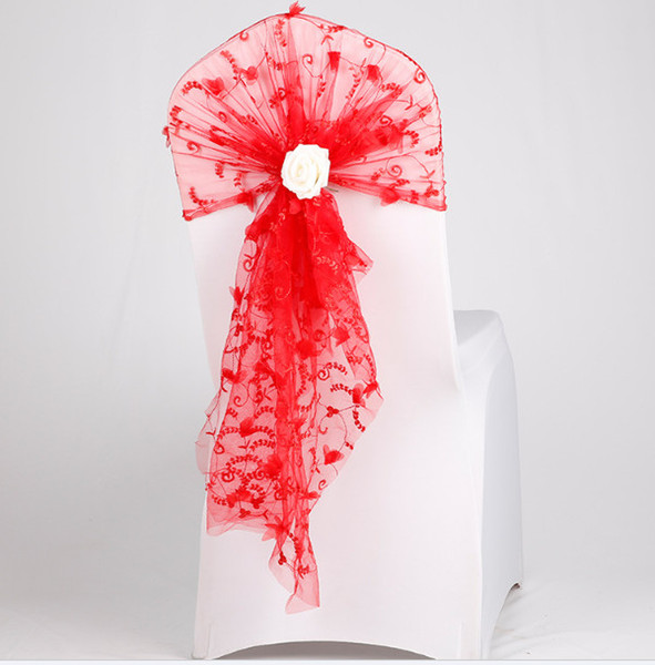 Embroidered yarn Tulle Chair Sash covers Wedding Party Event decor