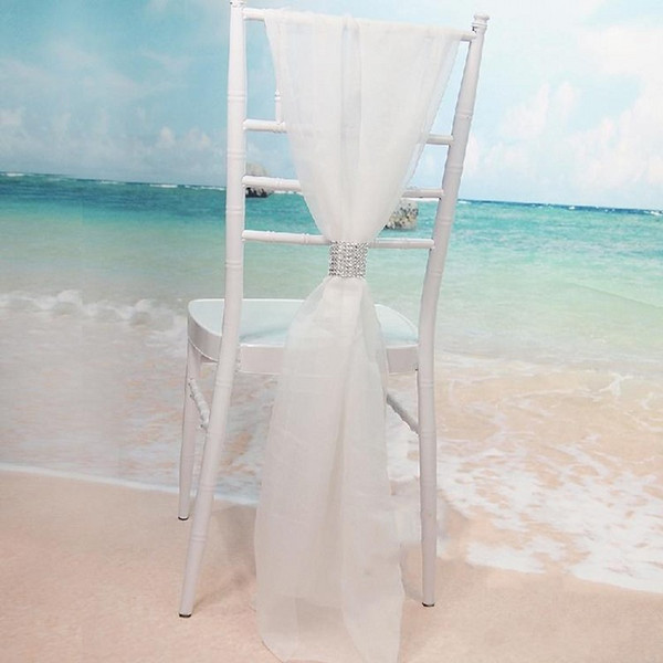 White Slub Chair Sashes with Rows Diamond Chiffon Delicate Wedding Party Banquet Decorations Chair Covers Accessories 