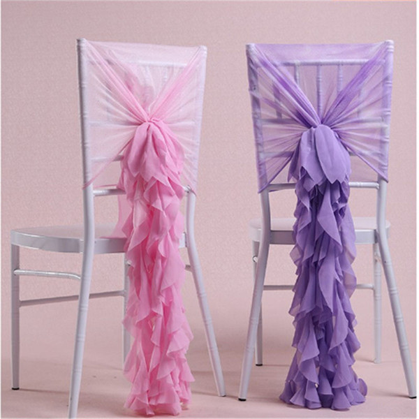 Ins Hottest Chair Sashes Chiffon Wedding Chair Cover Romantic Ruffles Bridal Party Banquet Chair Back Wedding Favors decorations Supplies