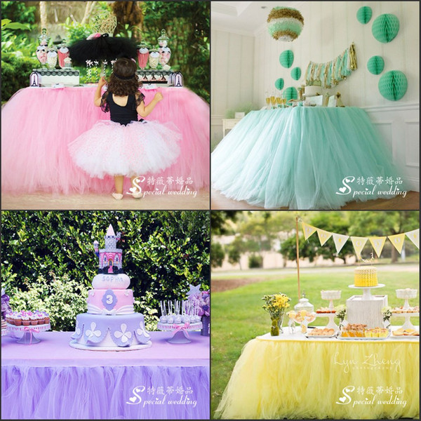 Wedding Tulle Tutu Table Skirt Custom Made Colors Birthdays Dessert Station Skirt Baby Showers Parties Table Decoration For Wedding 100*80CM