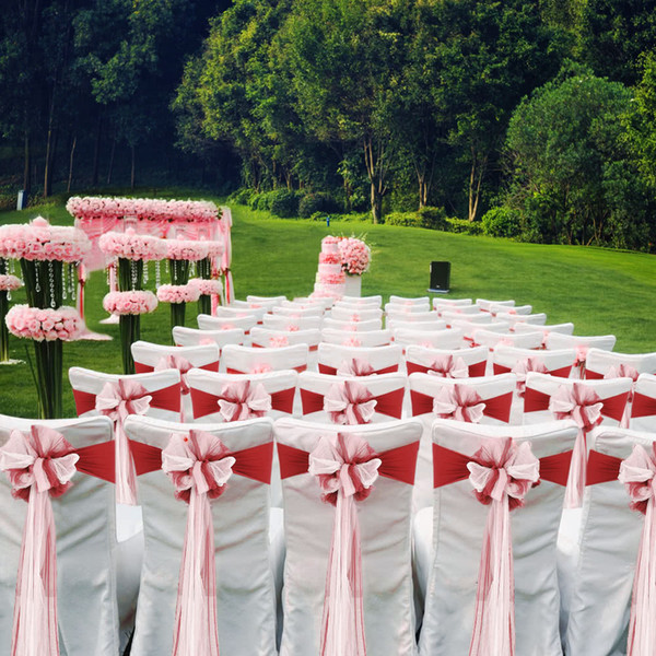 10PCS Wedding Banquet Decorations Handmade Bow Elastic Spandex Organza Chair Cover Sashes Bows Events Supplies Party Decoration Chair Sash