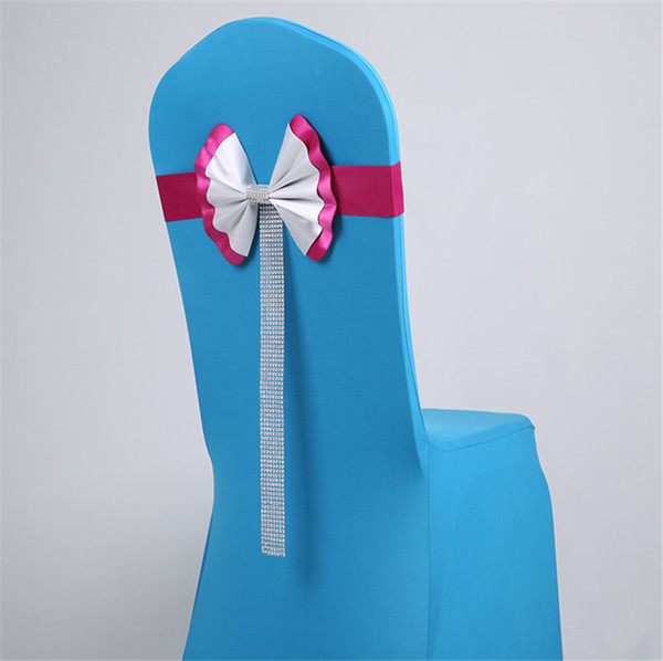 Cheap Colorful Chair Sashes Wedding Favors Elastic Hot Sale Party Bows Burgundy Blue Pink Gold Chair Covers