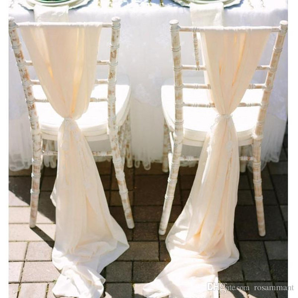 Newest Romantic Flowy Wedding Chair Sashes Wide And Long 30D chiffon Chiavari Chair Covers Custom Made Cream Ivory White 200*75 CM