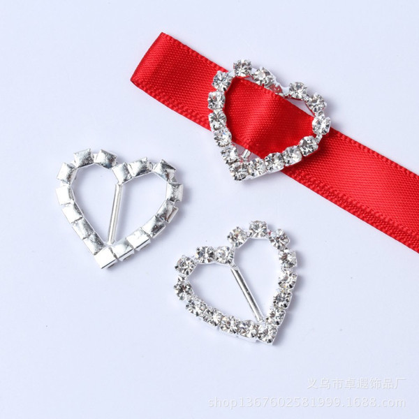 20MM Love Heart Shape Rhinestone Buckles Invitation Ribbon Slider Buckle Wedding Supply Supplies Weddings Events