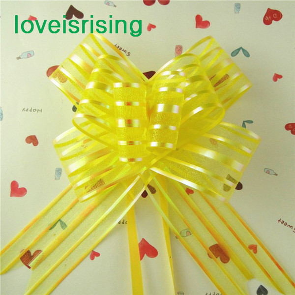 Factory Directly Sell-Lowest Price-20pcs/lot, 5cm Large Size Yellow Color Organza Pull Bows Wedding Favors Supplies-Wedding Accessories